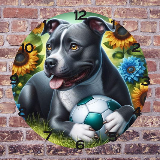 Staffy with ball